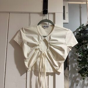 I.AM.GIA. White Drawstring Cutout Crop Top